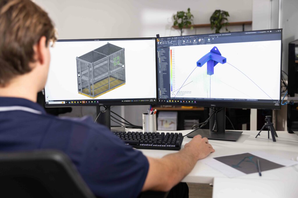 A new custom-designed first aid lifting cage was developed by an expert engineering consultant using advanced design and engineering practices, including Autodesk Inventor CAD software and Finite Element Analysis (FEA).